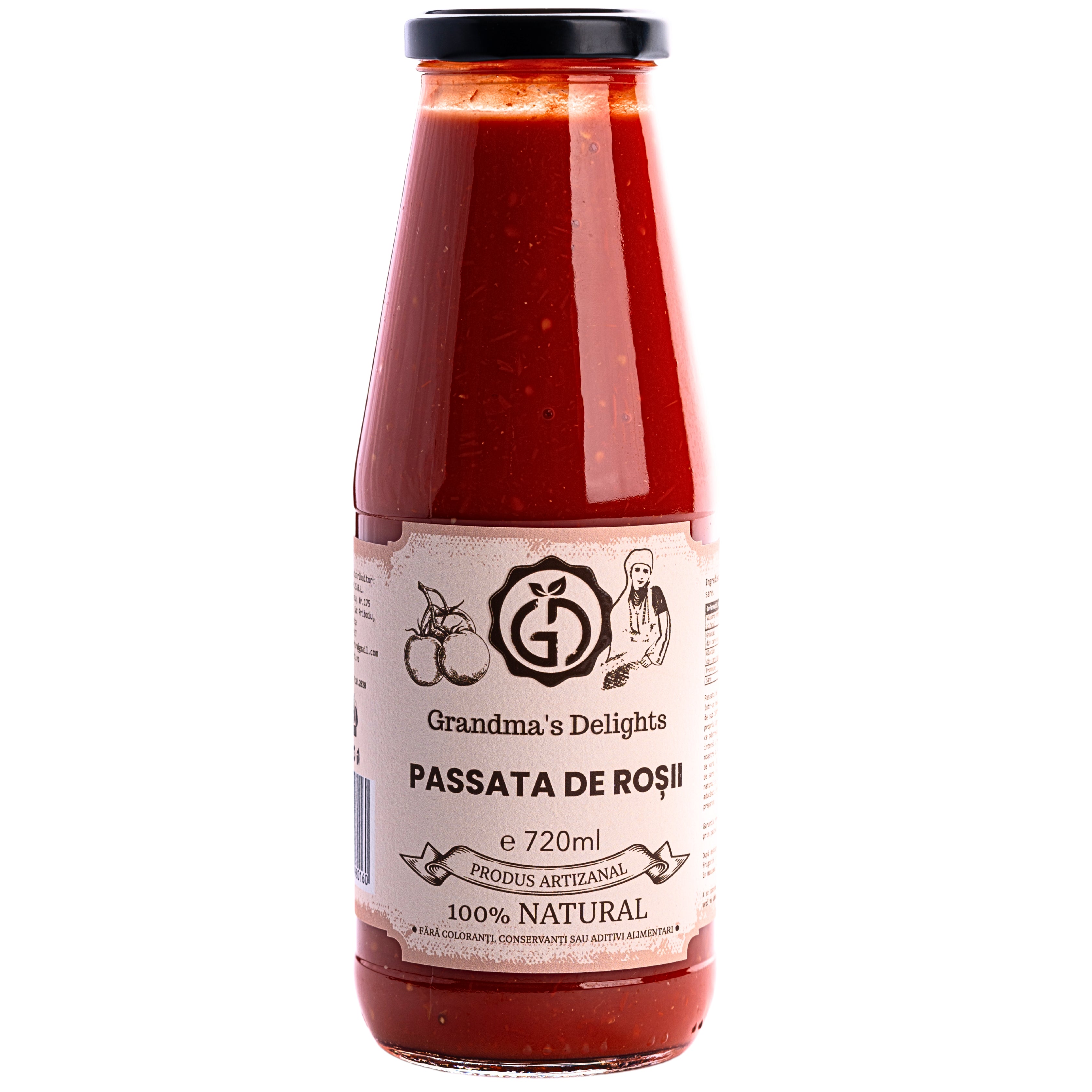 Passata de roșii Grandma’s Delights, 100% Naturală, Fără Conservanți, Roșii Ecologice 720ml
